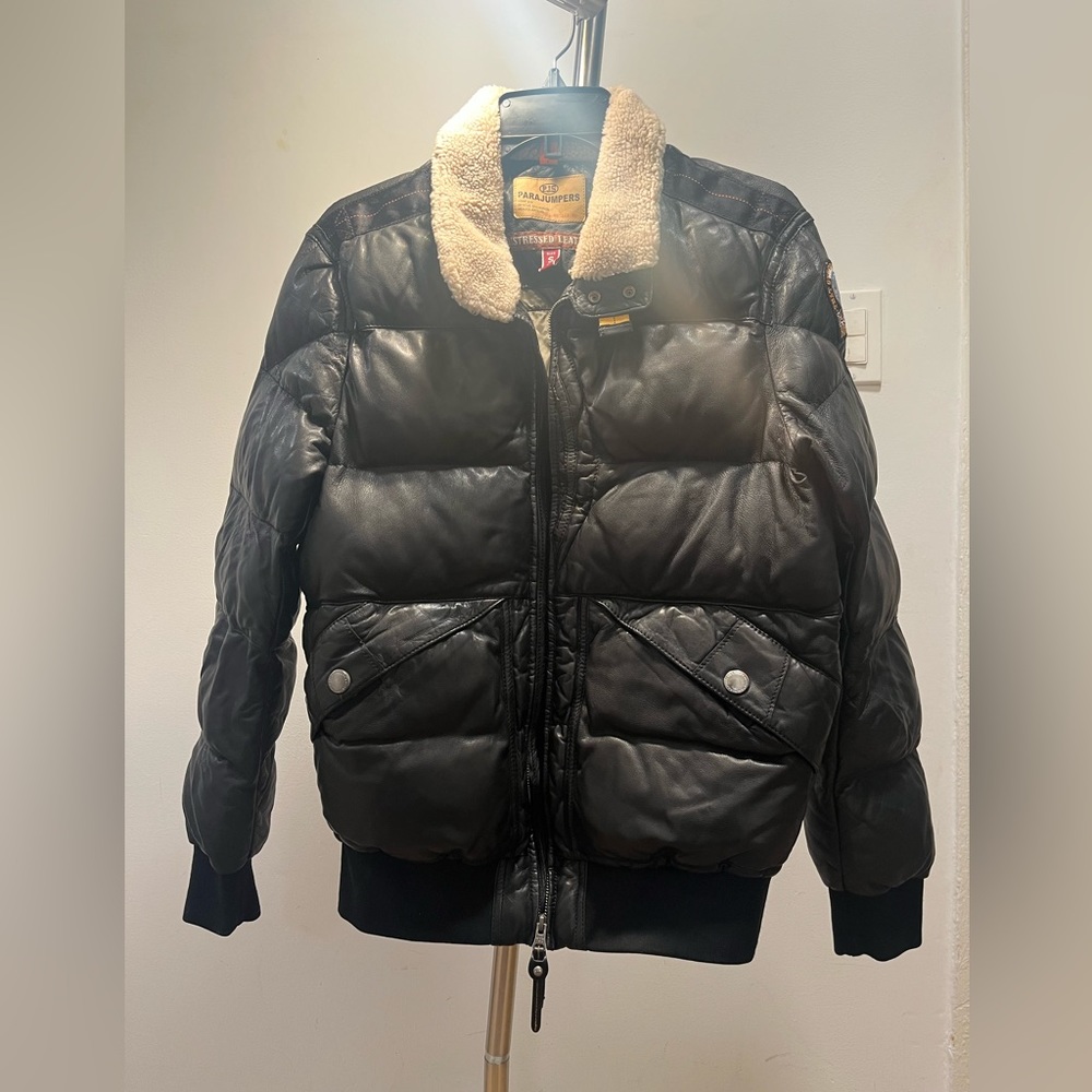 PARAJUMPER BLACK LEATHER PUFFER COAT GREAT CONDITION SIZE SMALL